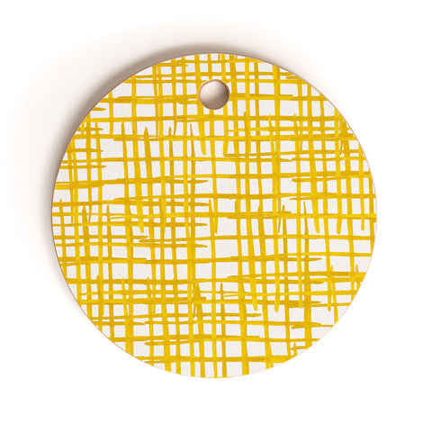 Angela Minca Yellow abstract grid Cutting Board Round