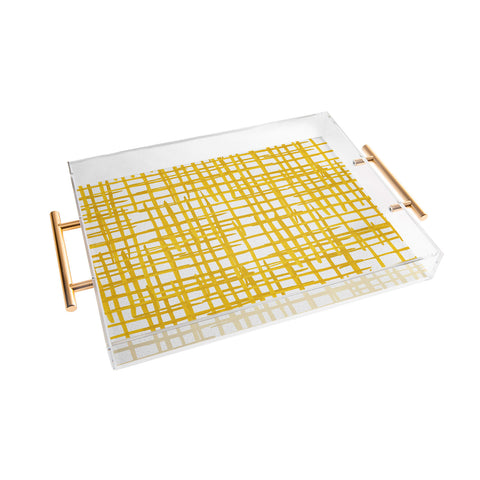 Angela Minca Yellow abstract grid Acrylic Tray