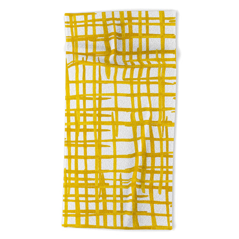 Angela Minca Yellow abstract grid Beach Towel