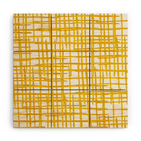Angela Minca Yellow abstract grid Wood Wall Mural