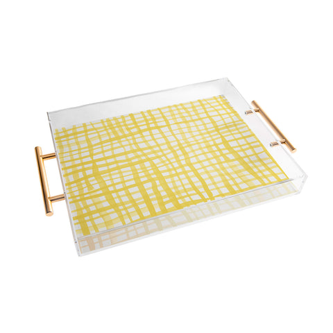 Angela Minca Yellow gingham doodle Acrylic Tray