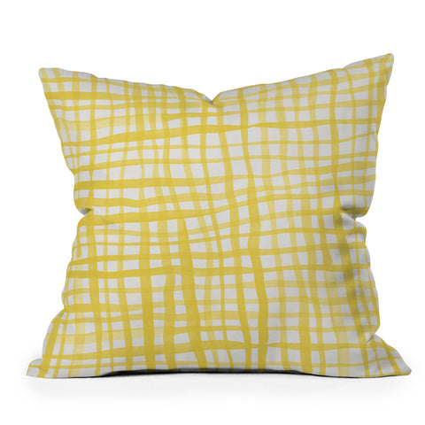 Angela Minca Yellow gingham doodle Outdoor Throw Pillow