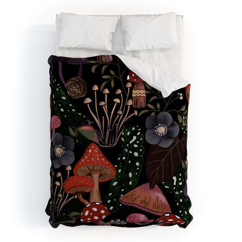 Anis Illustration Black Leaves Pattern Comforter