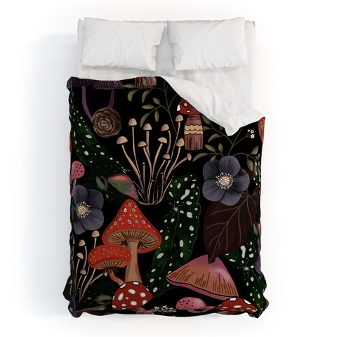 Anis Illustration Black Leaves Pattern Duvet Cover