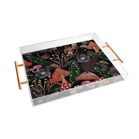 Anis Illustration Black Leaves Pattern Acrylic Tray