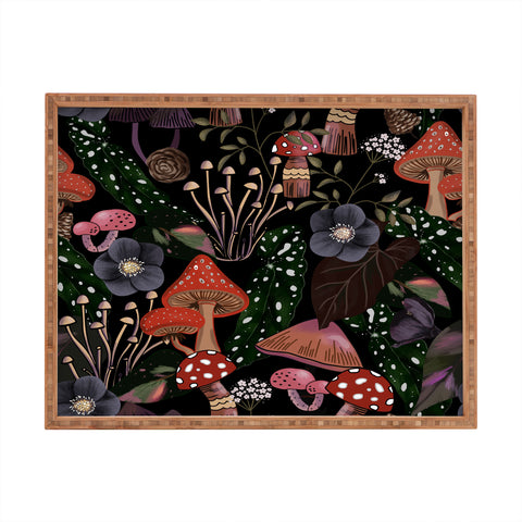 Anis Illustration Black Leaves Pattern Rectangular Tray