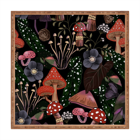 Anis Illustration Black Leaves Pattern Square Tray