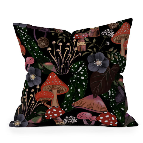 Anis Illustration Black Leaves Pattern Throw Pillow