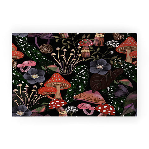 Anis Illustration Black Leaves Pattern Welcome Mat