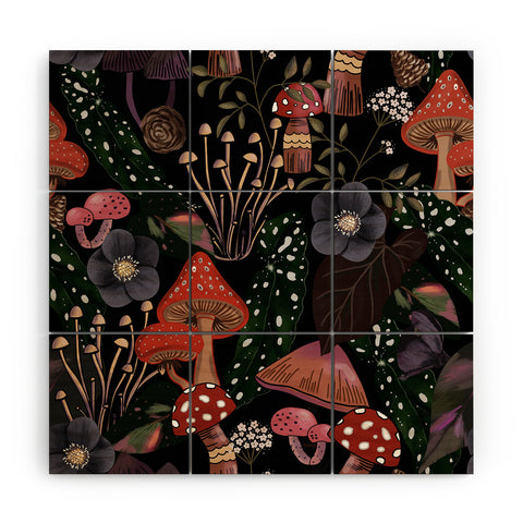 Anis Illustration Black Leaves Pattern Wood Wall Mural