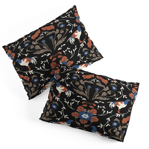 Anis Illustration Black Roosters Pillow Shams