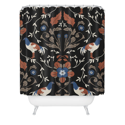 Anis Illustration Black Roosters Shower Curtain