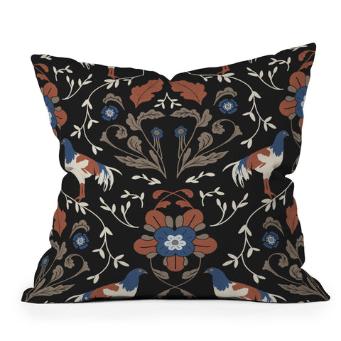Anis Illustration Black Roosters Throw Pillow