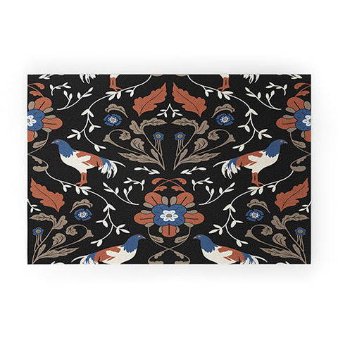 Anis Illustration Black Roosters Welcome Mat
