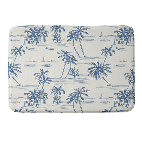 Anis Illustration Blue Beach Pattern Memory Foam Bath Mat