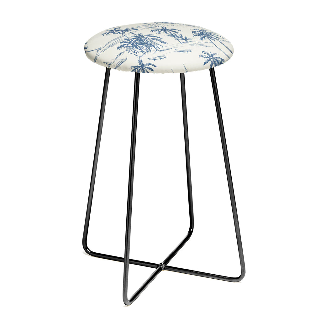 Blue Beach Pattern Counter Stool Anis Illustration