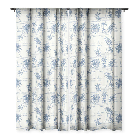 Anis Illustration Blue Beach Pattern Sheer Window Curtain