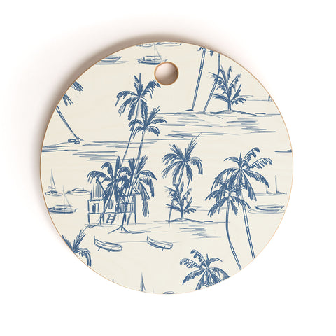 Anis Illustration Blue Beach Pattern Cutting Board Round