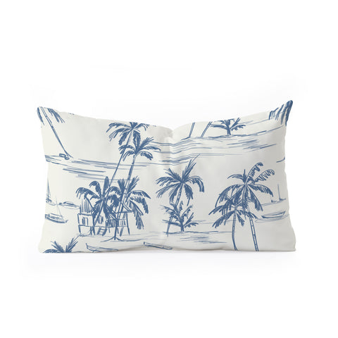 Anis Illustration Blue Beach Pattern Oblong Throw Pillow