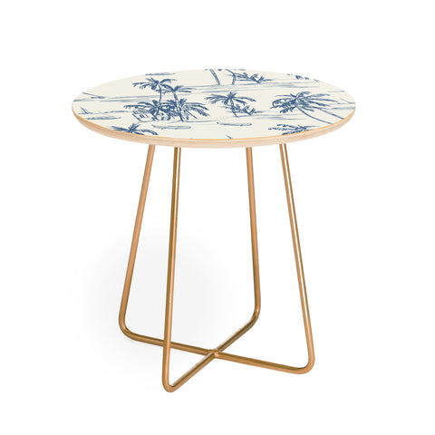 Anis Illustration Blue Beach Pattern Round Side Table