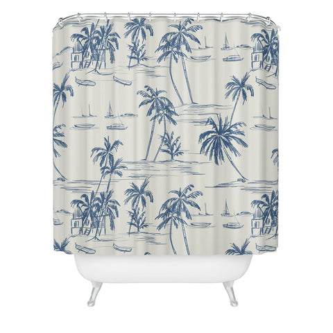Anis Illustration Blue Beach Pattern Shower Curtain