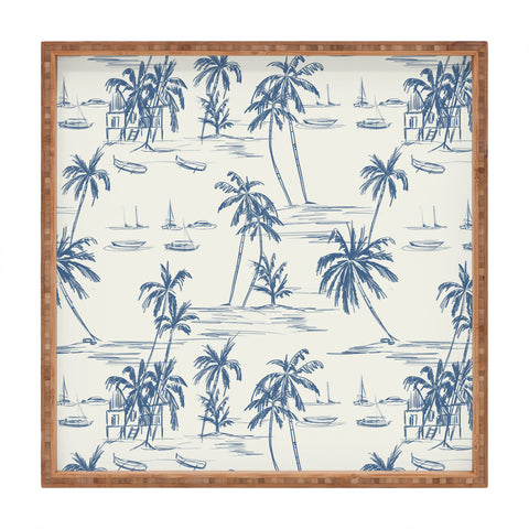Anis Illustration Blue Beach Pattern Square Tray