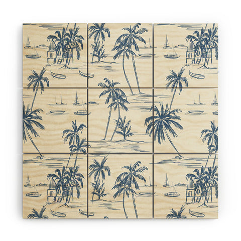 Anis Illustration Blue Beach Pattern Wood Wall Mural