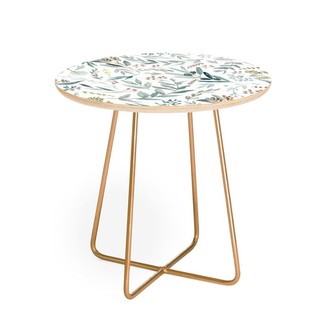 Anis Illustration Botanical Eucalyptus Leaves Round Side Table
