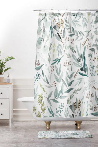 Anis Illustration Botanical Eucalyptus Leaves Shower Curtain And Mat