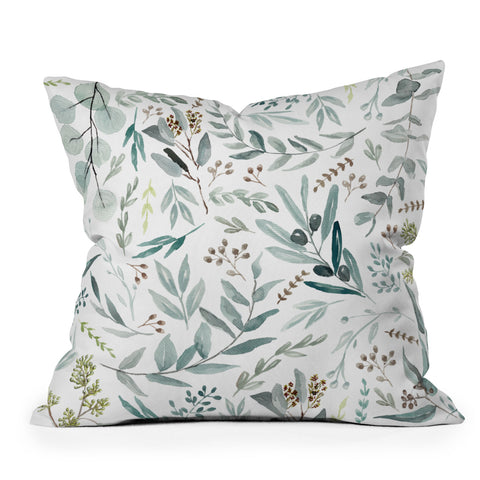 Anis Illustration Botanical Eucalyptus Leaves Outdoor Throw Pillow