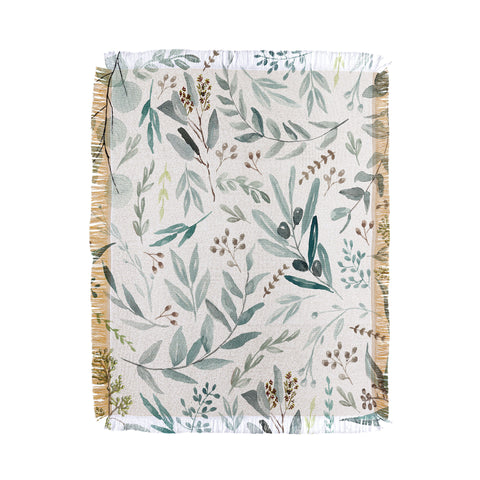 Anis Illustration Botanical Eucalyptus Leaves Throw Blanket