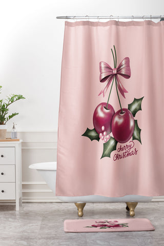 Anis Illustration Cherry Christmas Shower Curtain And Mat