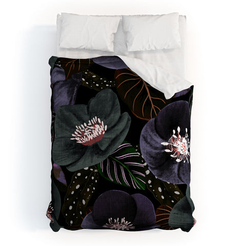 Anis Illustration Dark Flowers Pattern Comforter