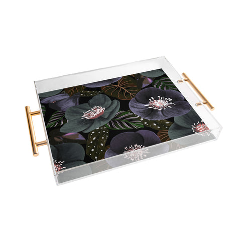 Anis Illustration Dark Flowers Pattern Acrylic Tray