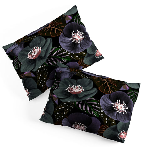 Anis Illustration Dark Flowers Pattern Pillow Shams