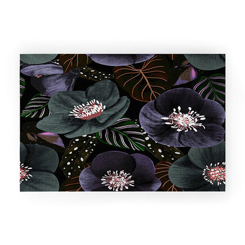 Anis Illustration Dark Flowers Pattern Welcome Mat