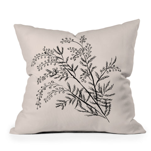 Anis Illustration Minimal Acacia Branch Throw Pillow