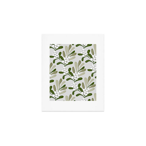 Anis Illustration Mistletoe Pattern Green Art Print