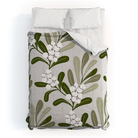 Anis Illustration Mistletoe Pattern Green Comforter