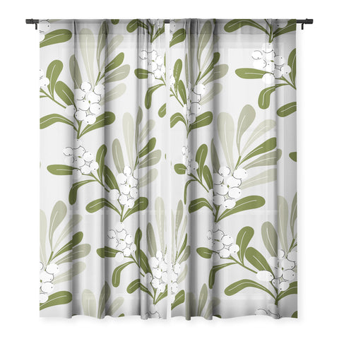 Anis Illustration Mistletoe Pattern Green Sheer Non Repeat