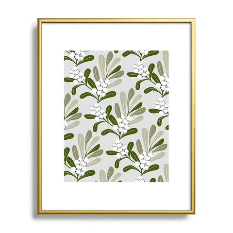 Anis Illustration Mistletoe Pattern Green Metal Framed Art Print