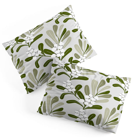 Anis Illustration Mistletoe Pattern Green Pillow Shams
