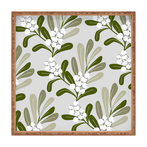 Anis Illustration Mistletoe Pattern Green Square Tray