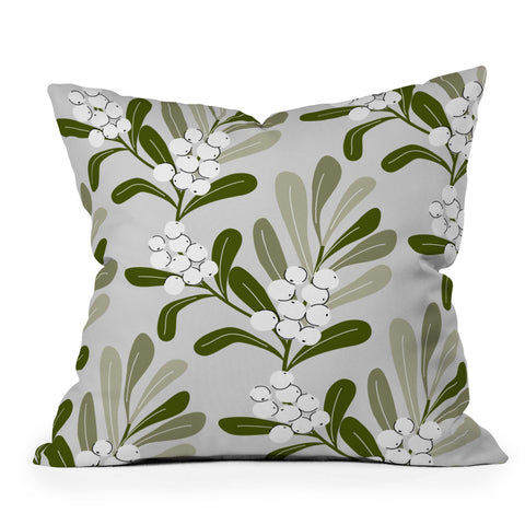 Anis Illustration Mistletoe Pattern Green Throw Pillow