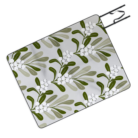 Anis Illustration Mistletoe Pattern Green Picnic Blanket