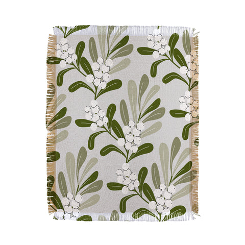 Anis Illustration Mistletoe Pattern Green Throw Blanket