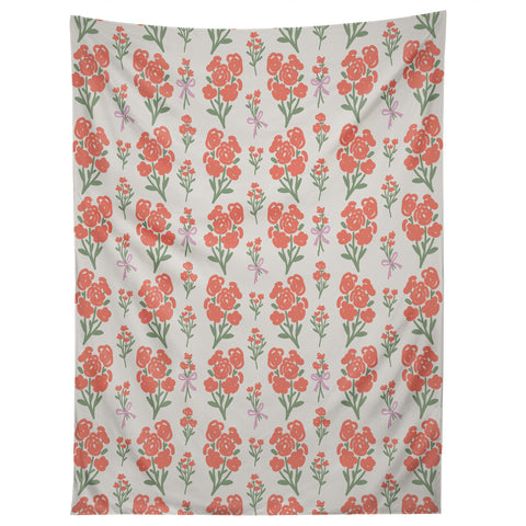 Anis Illustration Preppy Grandmillennial Cute Red Tapestry