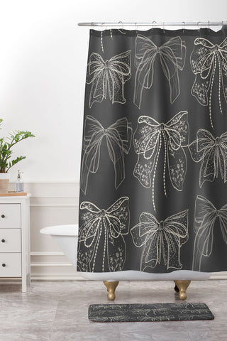 Anis Illustration Romantic Bows Gray Pattern Shower Curtain And Mat