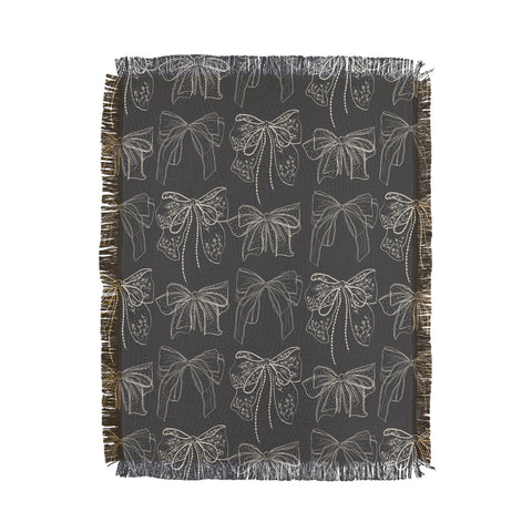 Anis Illustration Romantic Bows Gray Pattern Throw Blanket