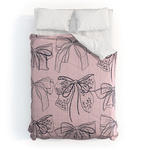 Anis Illustration Romantic Lace Bows Pink Pattern Comforter